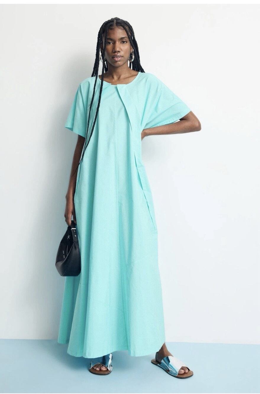 MM6 Maison Margiela Blue Cotton Poplin Maxi Dress Size 6 with tiny hole